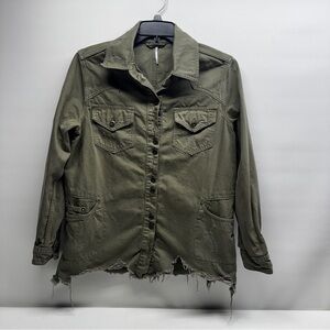 Free people Olive Green Distressed Jacket size SMALL